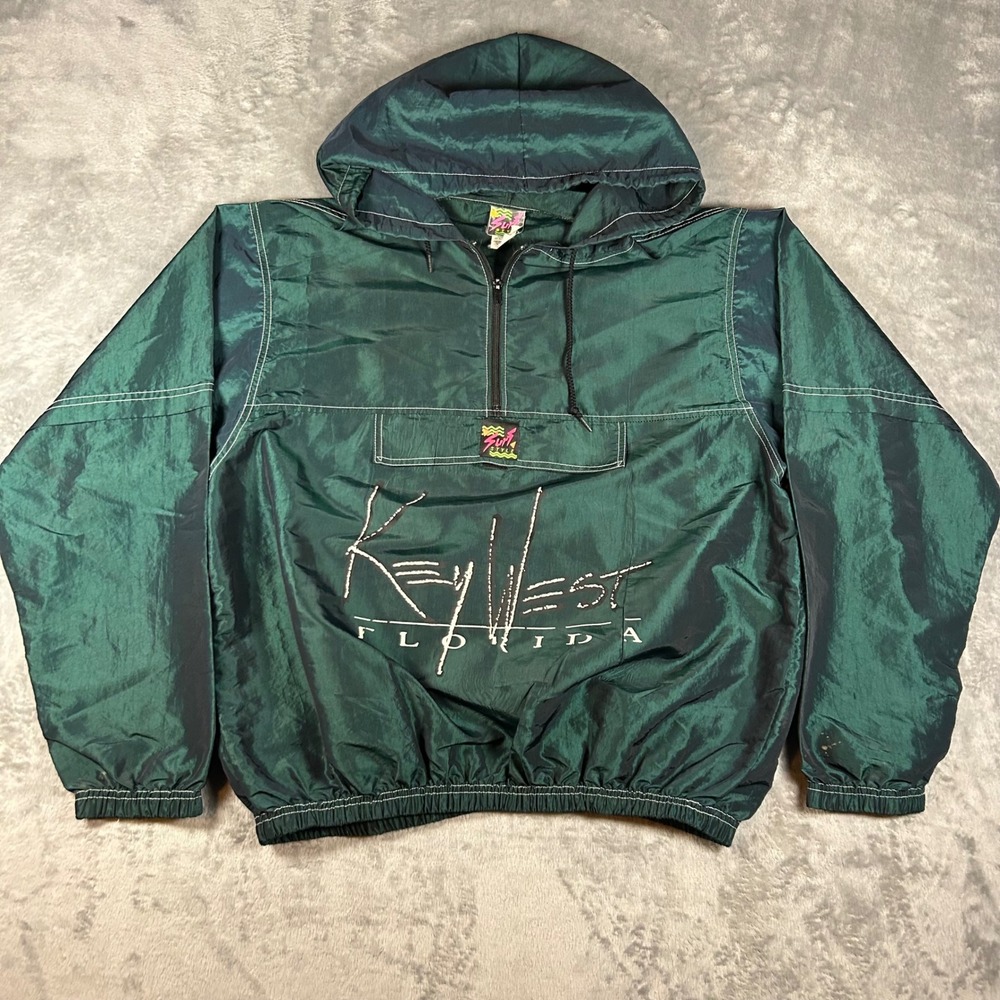 Vintage Surf Style Key West Florida Iridescent Windbreaker Jacket Green OSFA - Picture 1 of 7